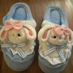 Cute Blue Bunny Slippers with Pink Bows